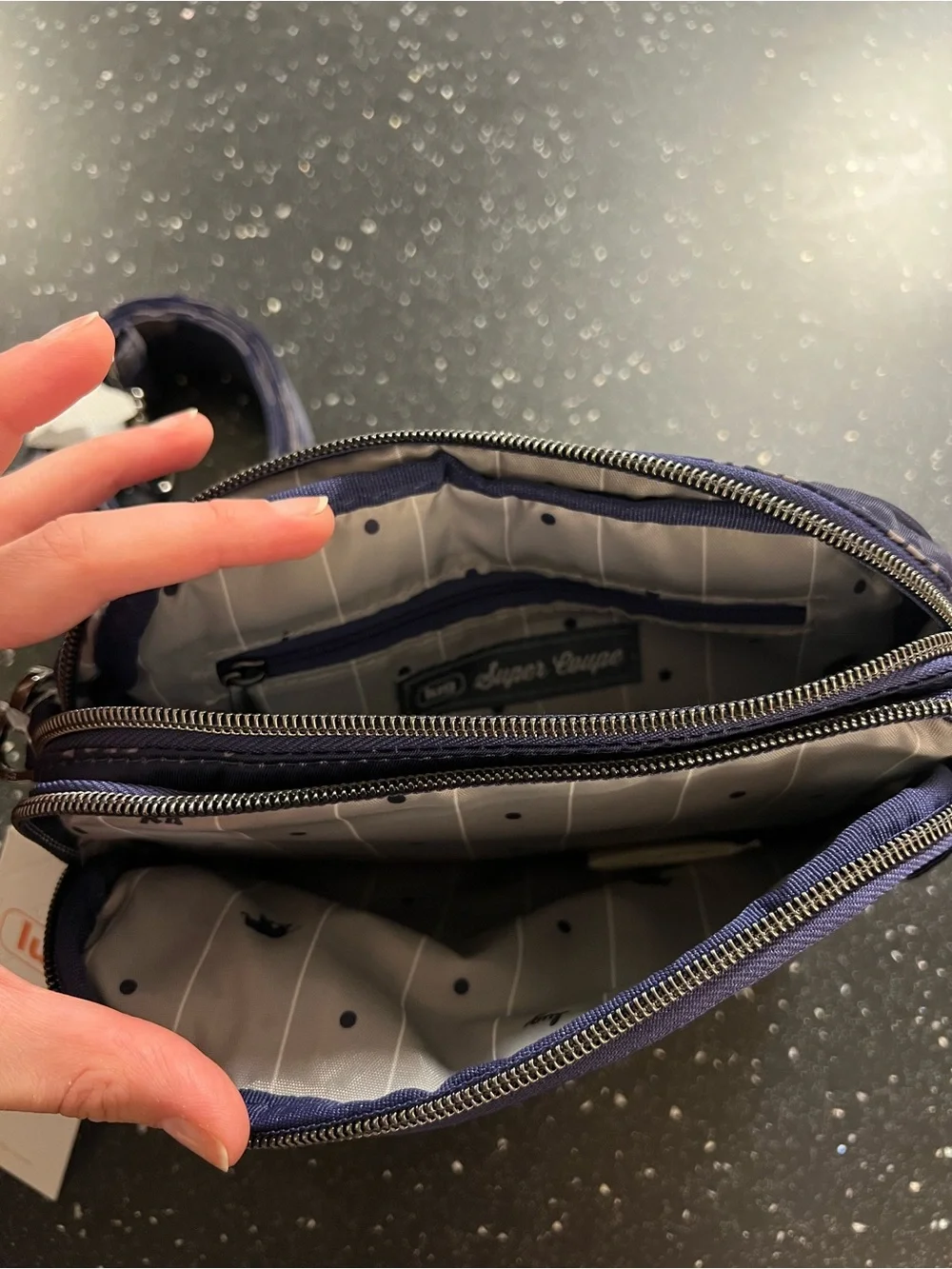 lug Navy Quilted Elephant Print Crossbody Bag